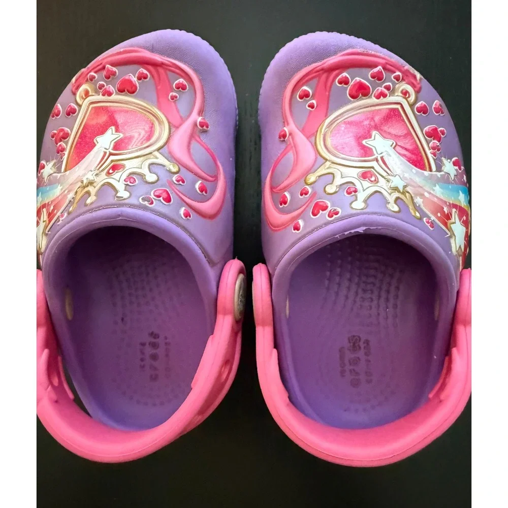 CROCS Kids Fun Lab Lights Slip-On Clog Size C5 Purple Twinkling Stars LIGHT UP